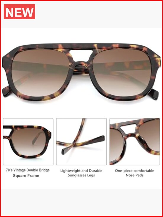 Retro Aviator Sunglasses Square Pilot Shades Wrap Around Frame main image 4